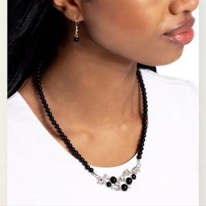 Paparazzi Pampered Pearls Black and Silver Necklace